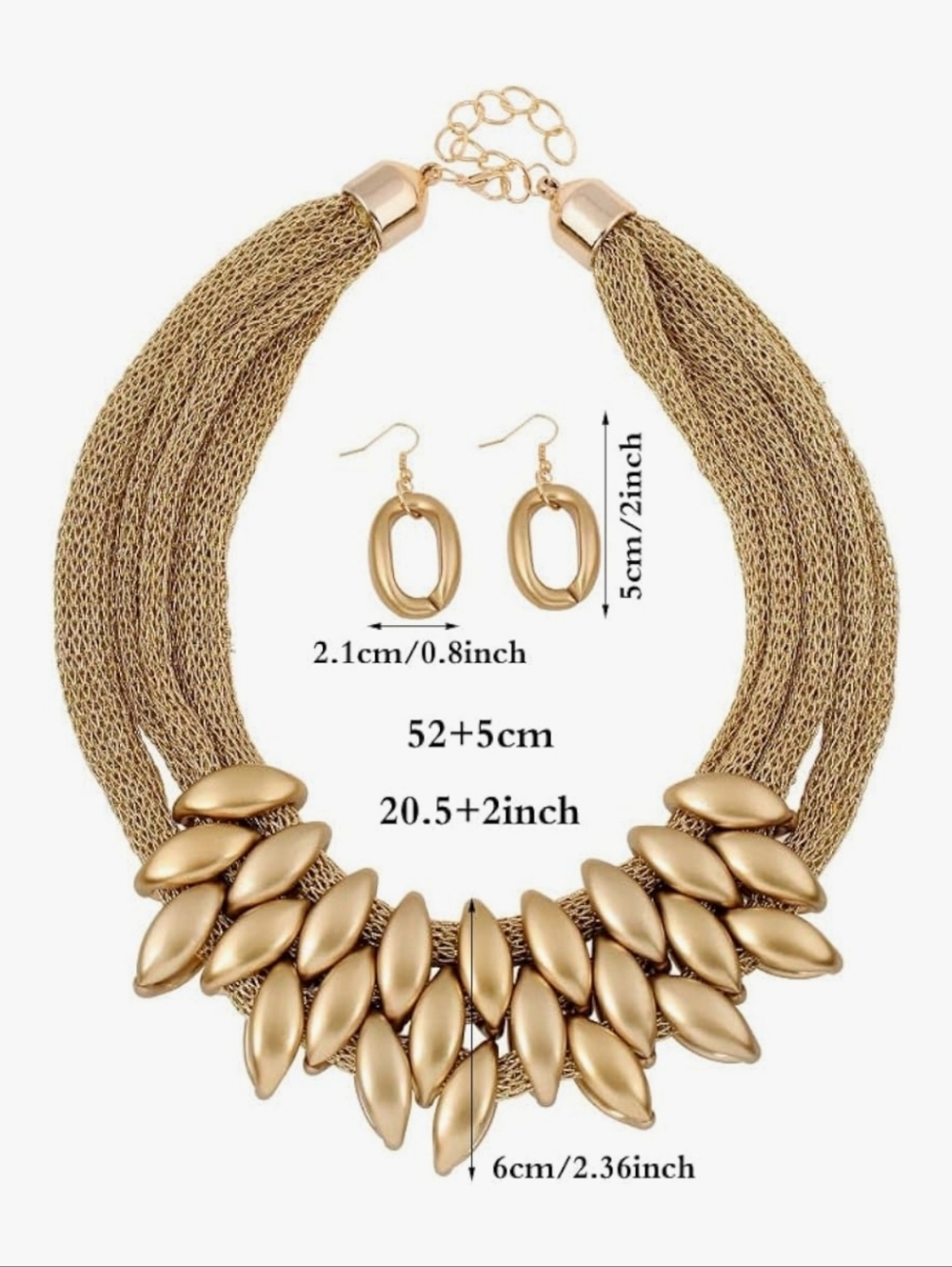 Gold Layered Statement Necklace and Earring Set - Women - Picture 6 of 7